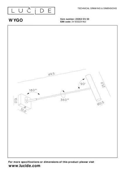 Lucide WYGO - Lámpara de pared - LED Regul. - 1x5W 2700K - Negro - TECHNISCH